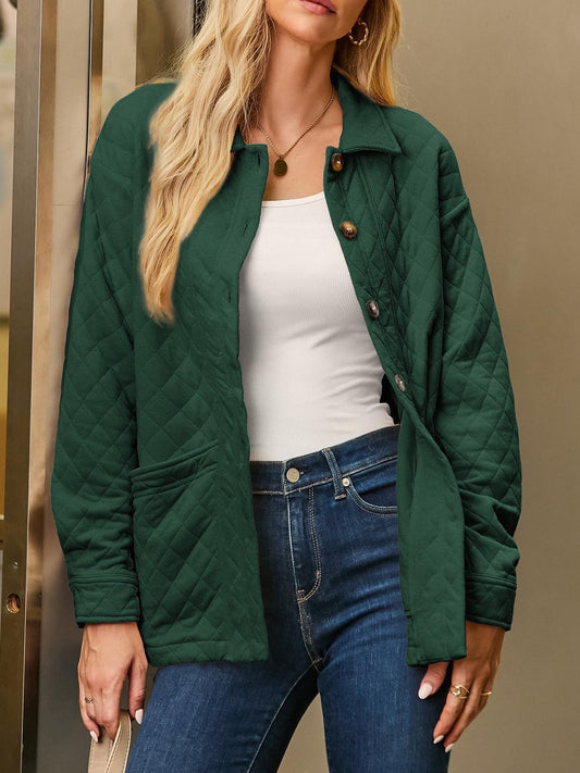 HOT SALE Women's Casual Button Down Long Sleeve Quilted Jackets