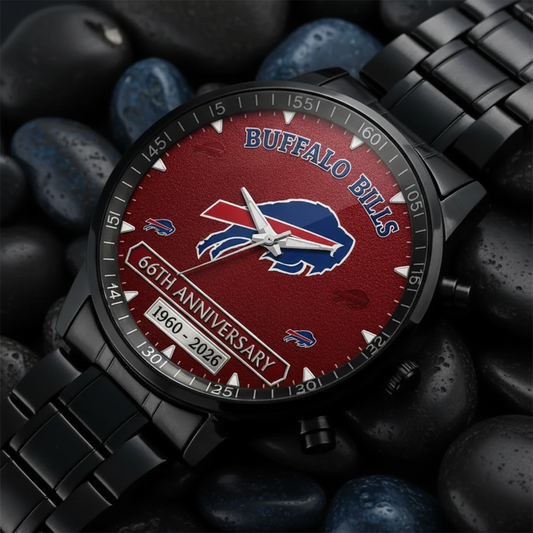 Buffalo Bills 66th Anniversary Commemorative Stainless Steel Watch (1960–2026)