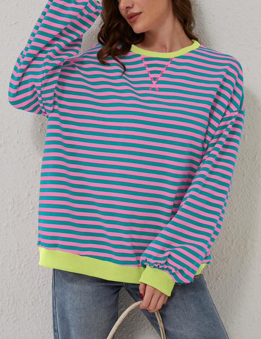 New🔥Striped Color Block Oversized Sweatshirt (Buy 2 Free Shipping)