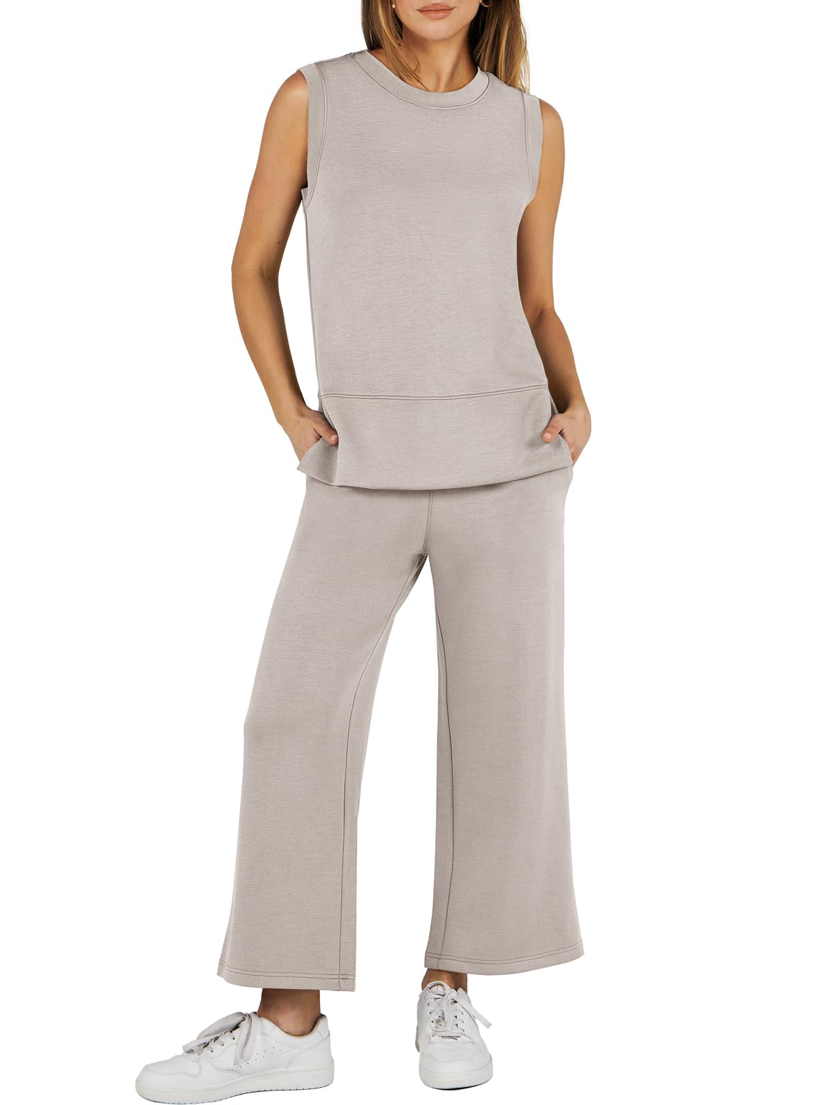 ??Women's Sleeveless Slit Hem Wide Leg Suit Casual Two Piece Set(BUY 2 FREE SHIPPING)