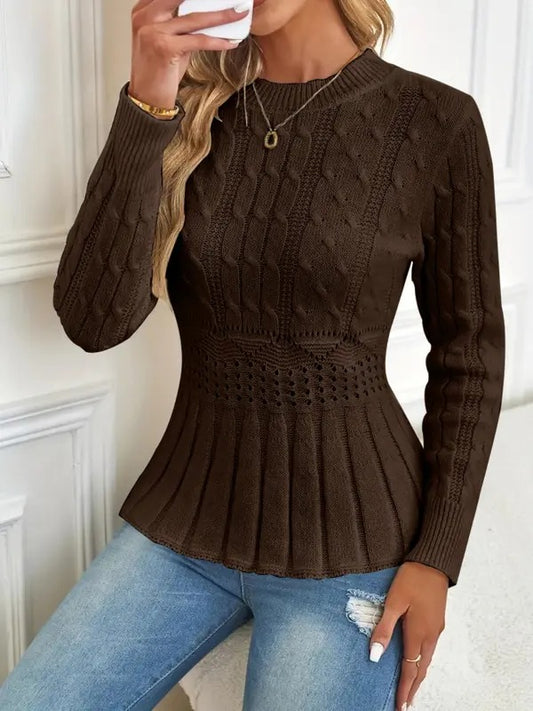 HOT SALE Women's Crew Neck Long Sleeve Chunky Knit Sweater