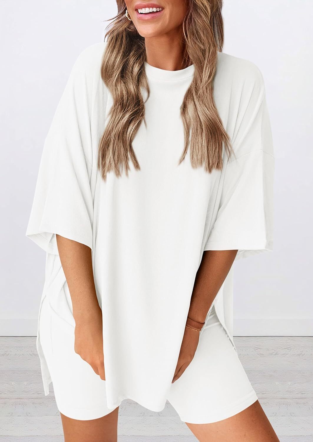 Special Sale🩷Women's Two Piece Lounge Set Casual Oversized Shirts Biker Shorts Matching Airport Travel Outfit