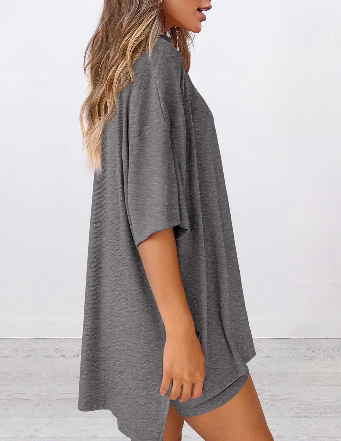 Special Sale🩷Women's Two Piece Lounge Set Casual Oversized Shirts Biker Shorts Matching Airport Travel Outfit