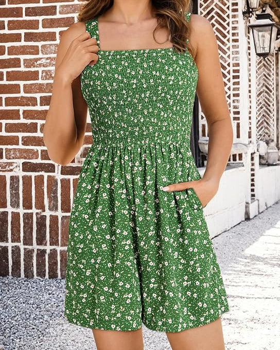 2025 Summer Casual Smocked Beach Vacation Rompers