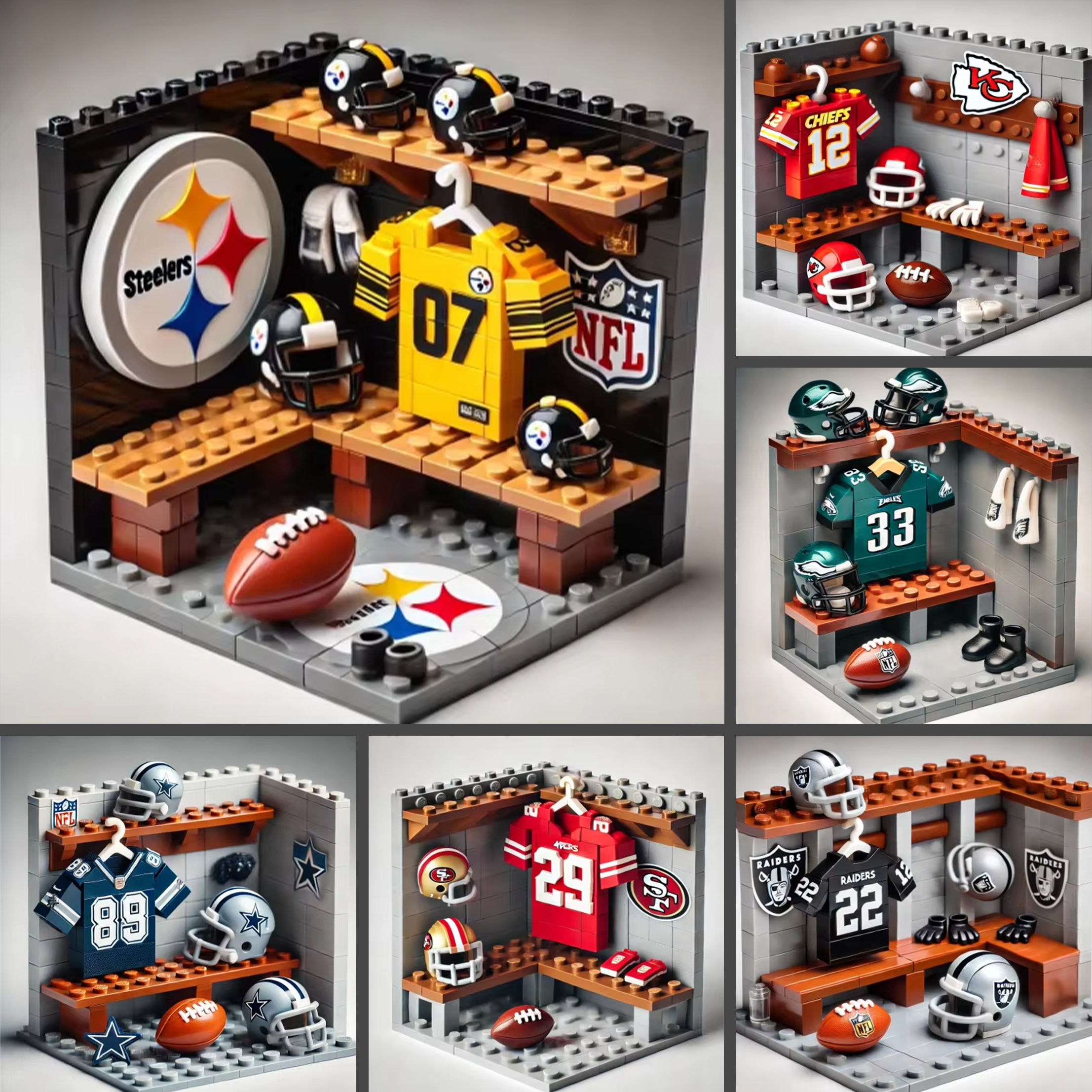 NFL Teams Custom Building Blocks Creative Peripheral Gift Model Toy Mini Changing Room Professional Football League Teams DDT CTND