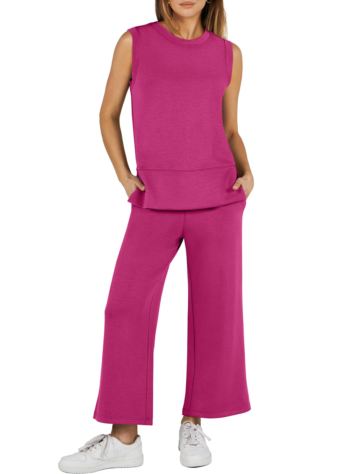 ??Women's Sleeveless Slit Hem Wide Leg Suit Casual Two Piece Set(BUY 2 FREE SHIPPING)