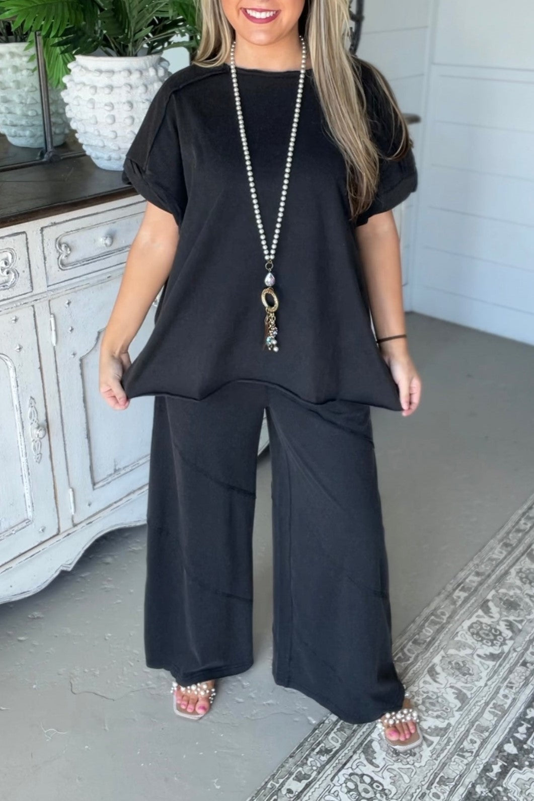 HOT SALE Rolled Tee & Spiral Layered Trousers Loose Set (Buy 2 Free Shippng)