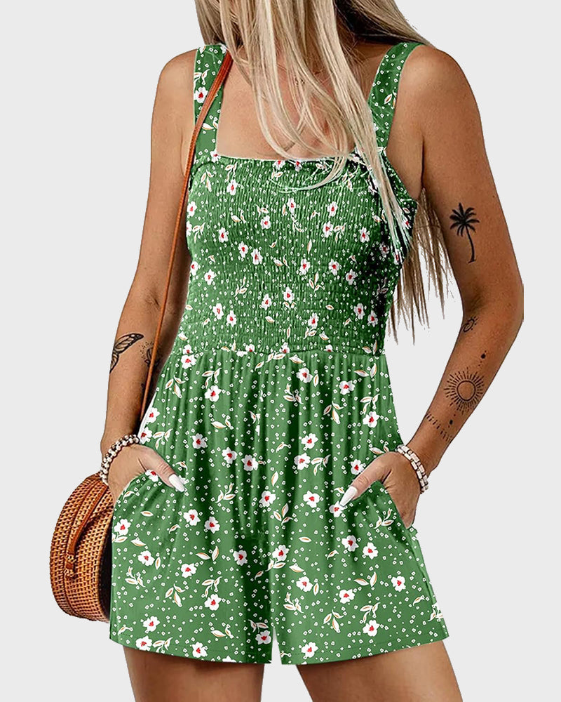 2025 Summer Casual Smocked Beach Vacation Rompers