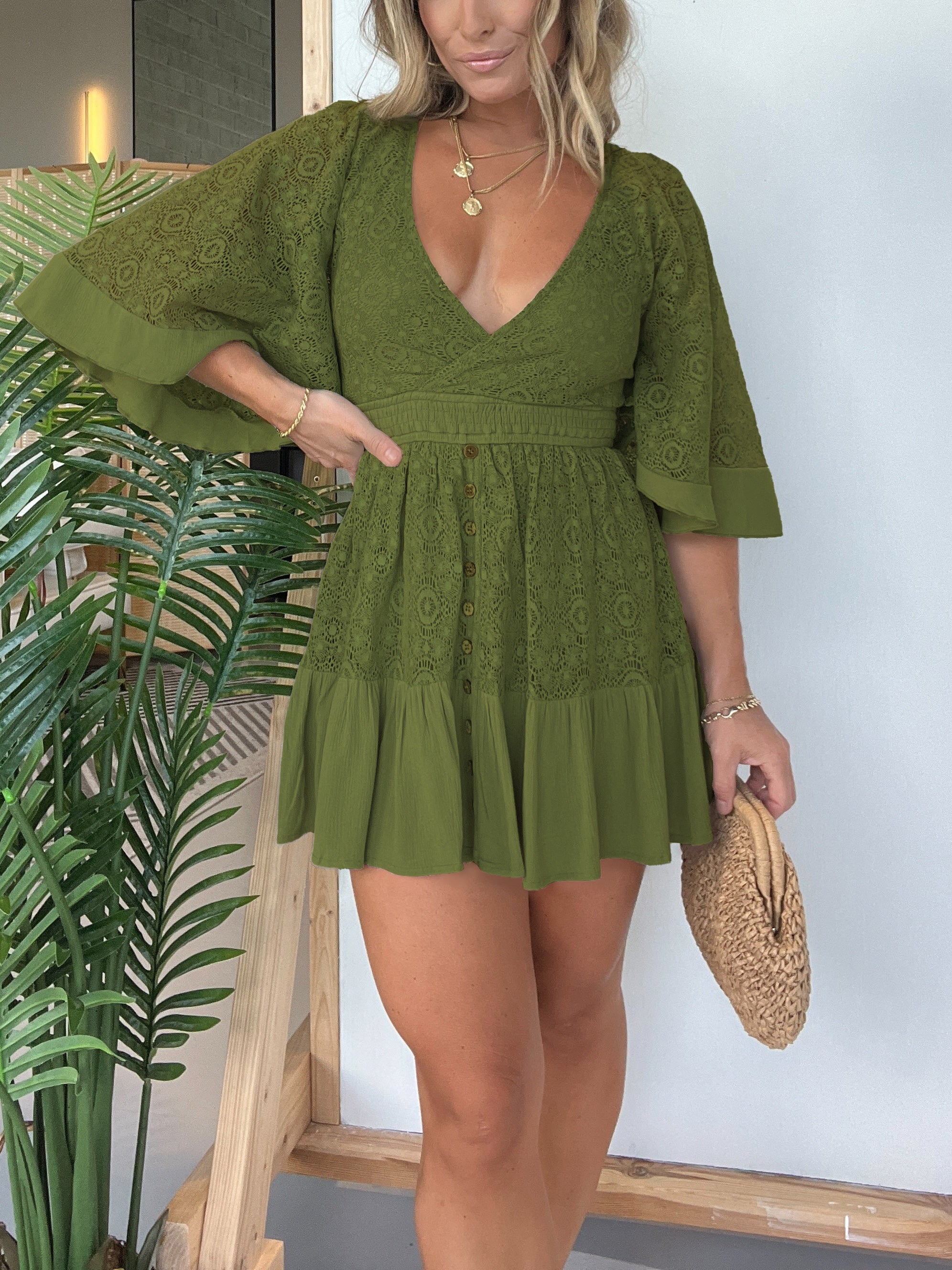 2024 Women's Lace Crochet Romper Dress with Built-in Shorts (Buy 2 Free Shipping)