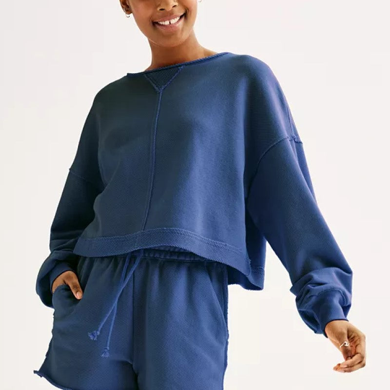 Cropped Athleisure Sweatshirt Set?Buy 2 Free Shipping