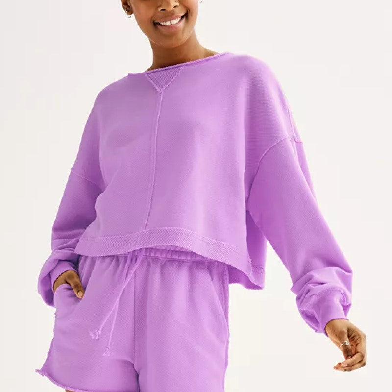 Cropped Athleisure Sweatshirt Set?Buy 2 Free Shipping