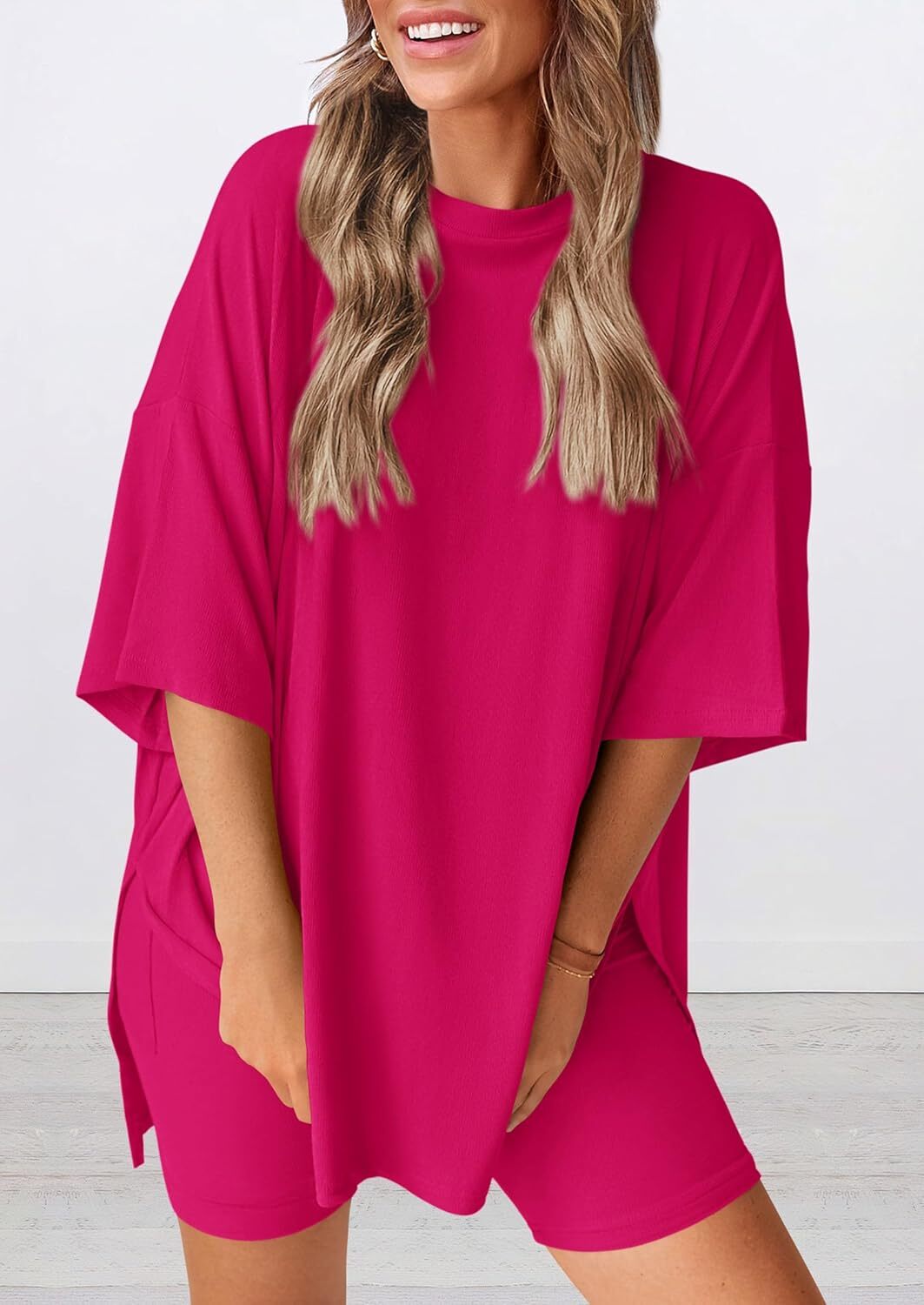 Special Sale🩷Women's Two Piece Lounge Set Casual Oversized Shirts Biker Shorts Matching Airport Travel Outfit