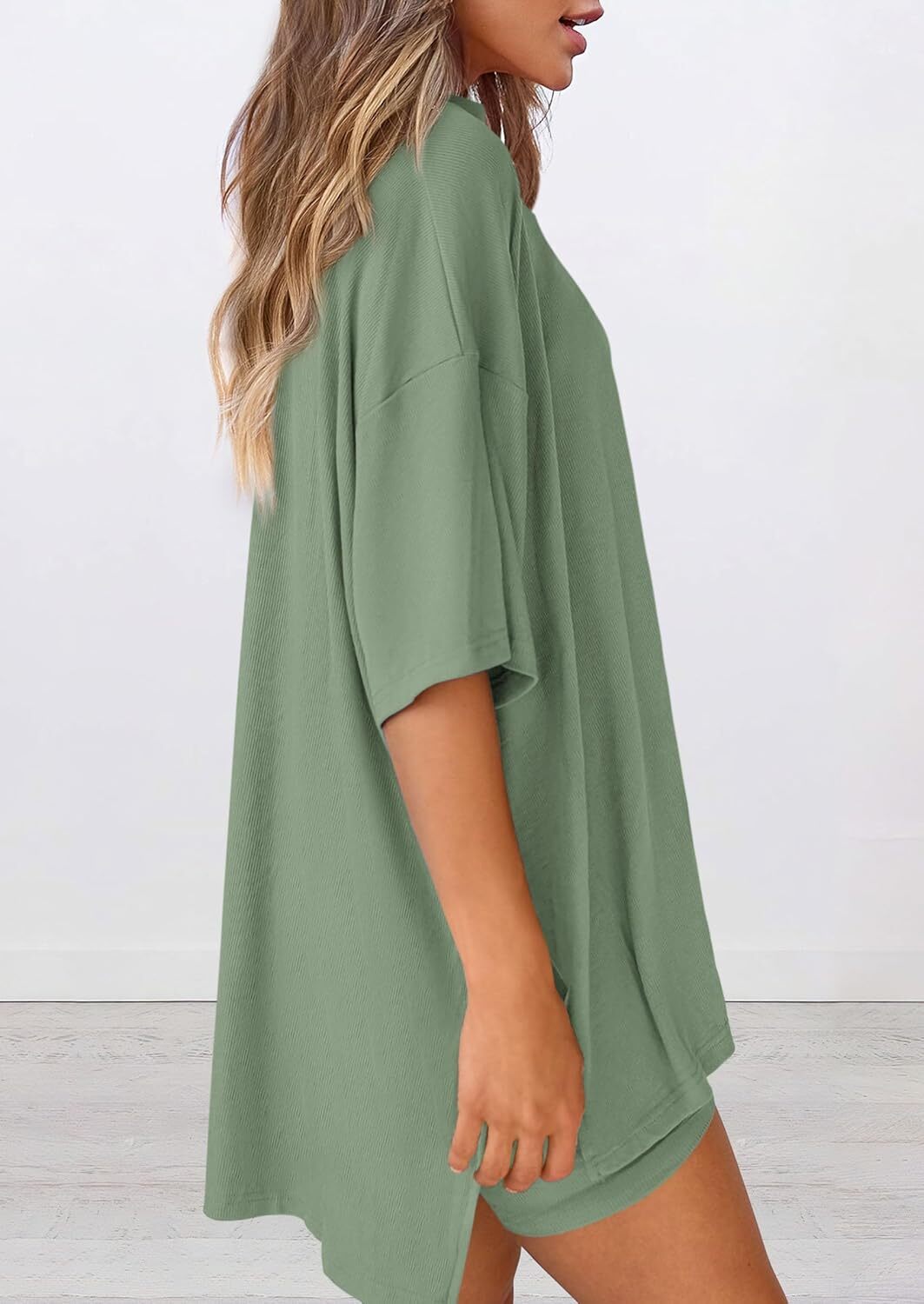 Special Sale🩷Women's Two Piece Lounge Set Casual Oversized Shirts Biker Shorts Matching Airport Travel Outfit