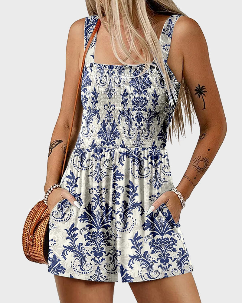 2025 Summer Casual Smocked Beach Vacation Rompers