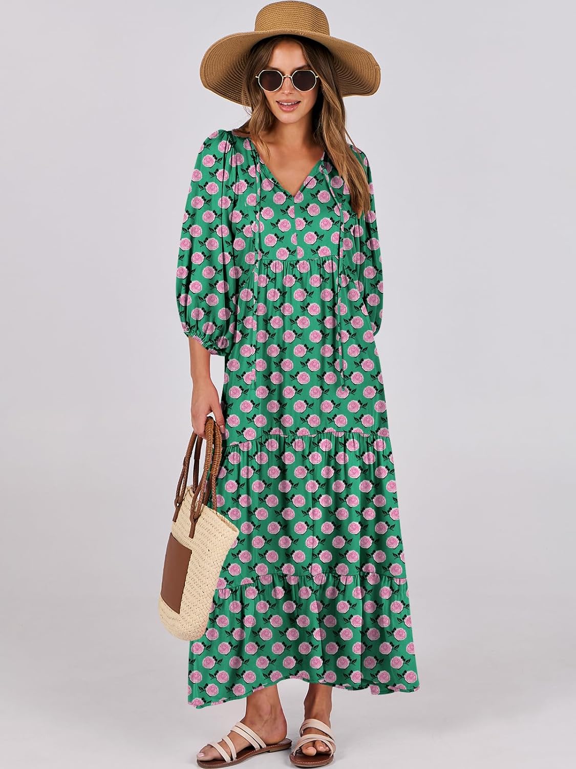 🌈Summer Hot - 💝Bohemian style V-neck puff sleeve floral maxi dress