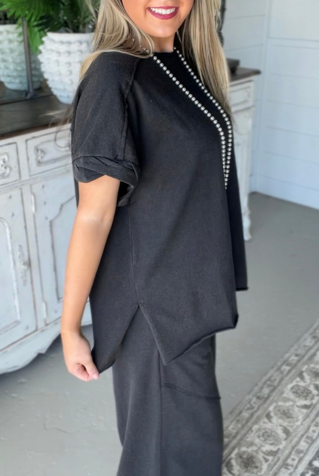 HOT SALE Rolled Tee & Spiral Layered Trousers Loose Set (Buy 2 Free Shippng)