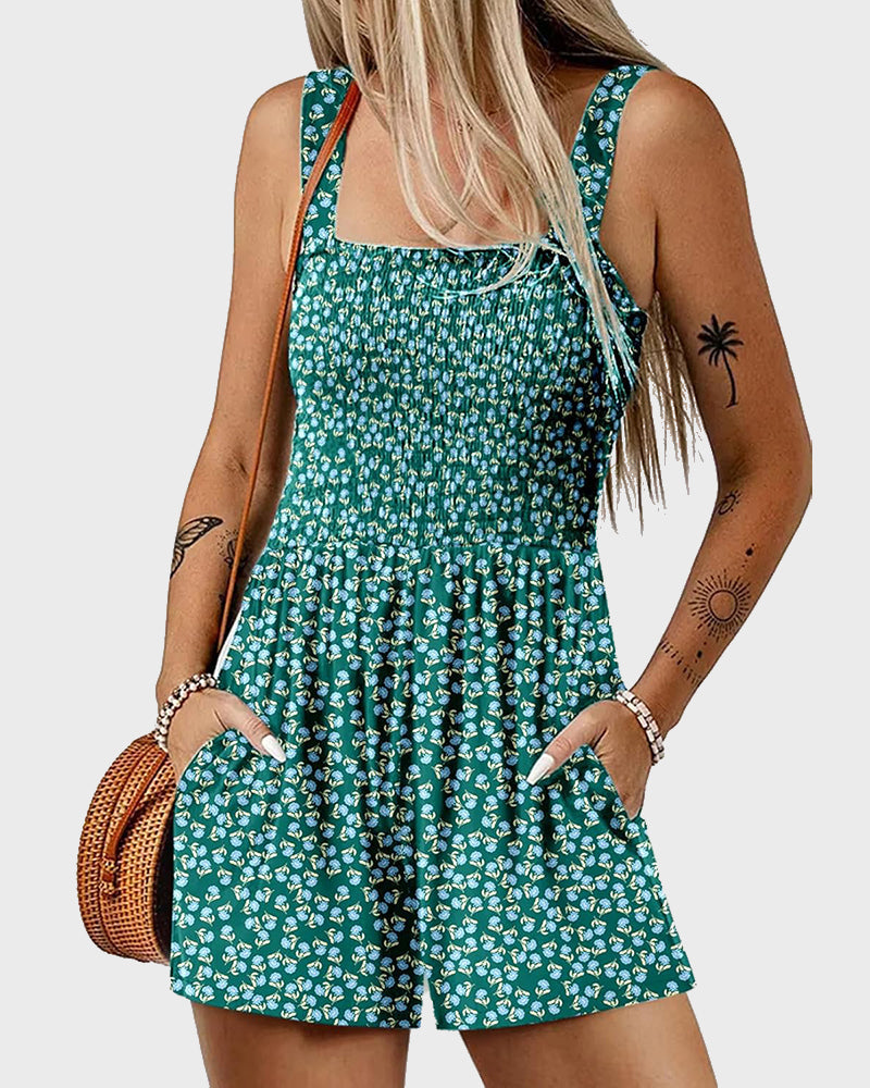 2025 Summer Casual Smocked Beach Vacation Rompers