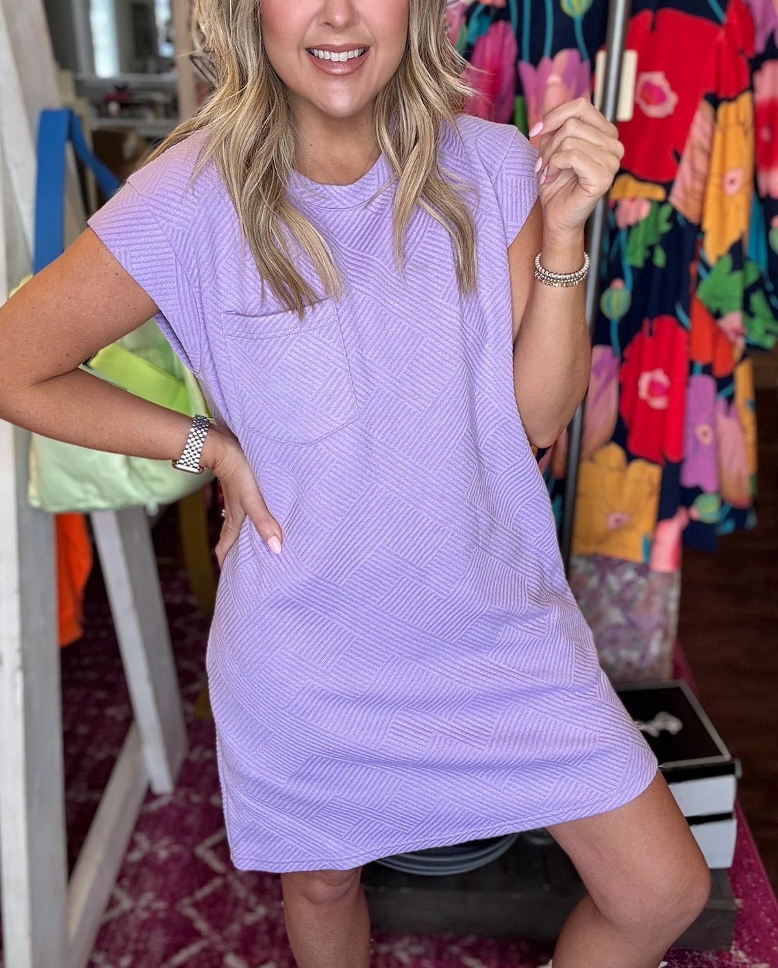 Women's Solid Cap Sleeve Textured Mini Dress (Buy 2 Free Shipping)