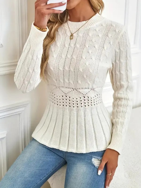 HOT SALE Women's Crew Neck Long Sleeve Chunky Knit Sweater