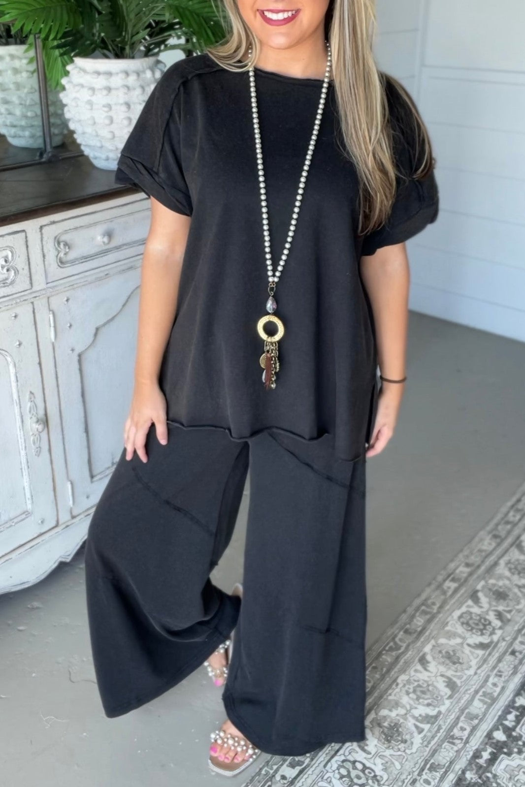HOT SALE Rolled Tee & Spiral Layered Trousers Loose Set (Buy 2 Free Shippng)
