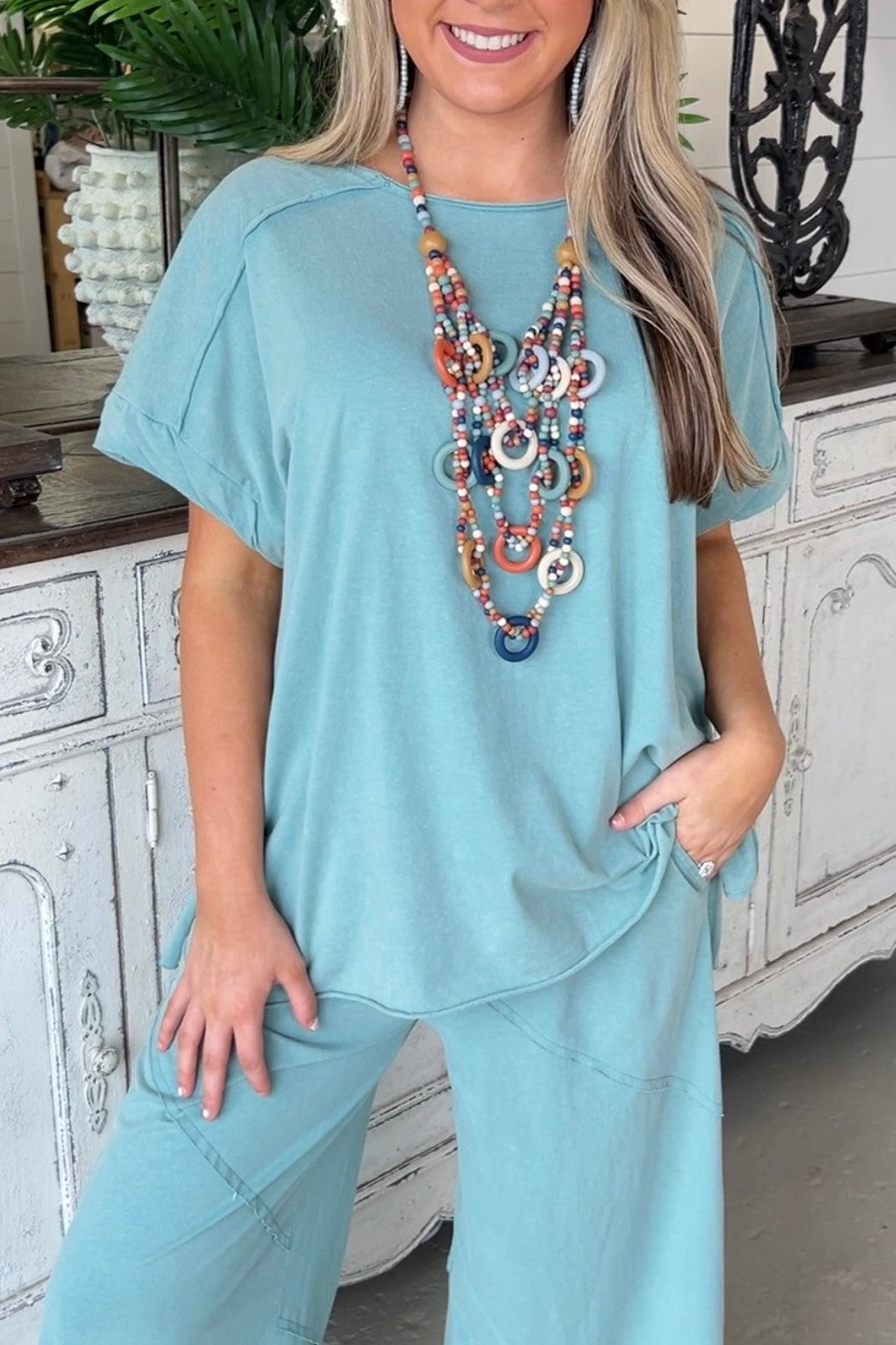 HOT SALE Rolled Tee & Spiral Layered Trousers Loose Set (Buy 2 Free Shippng)