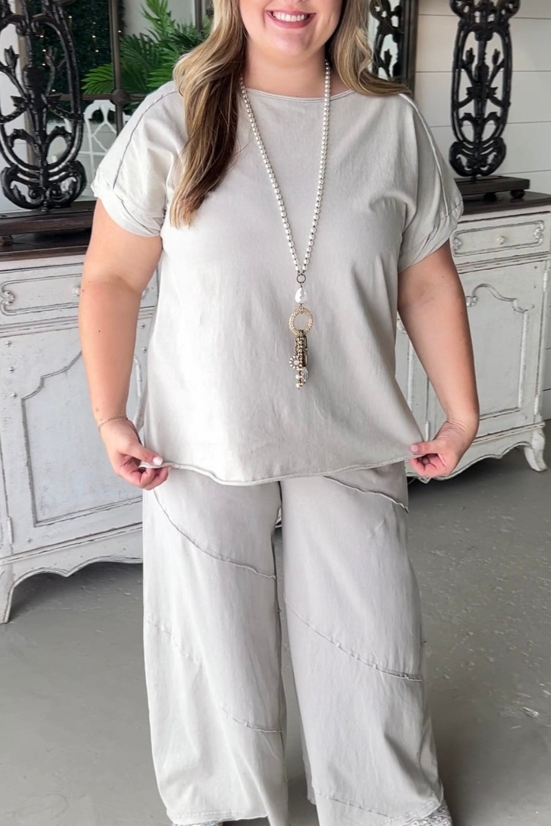 HOT SALE Rolled Tee & Spiral Layered Trousers Loose Set (Buy 2 Free Shippng)