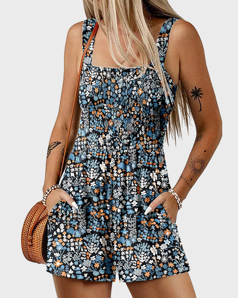 2025 Summer Casual Smocked Beach Vacation Rompers