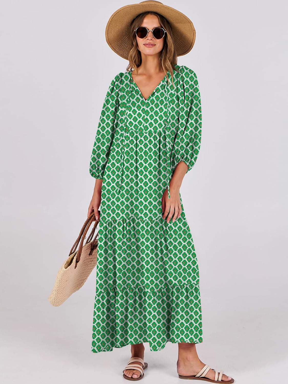 🌈Summer Hot - 💝Bohemian style V-neck puff sleeve floral maxi dress