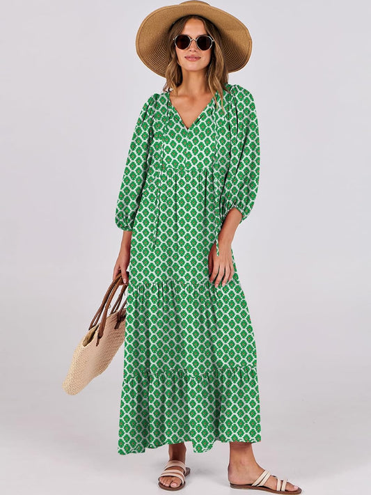 🌈Summer Hot - 💝Bohemian style V-neck puff sleeve floral maxi dress