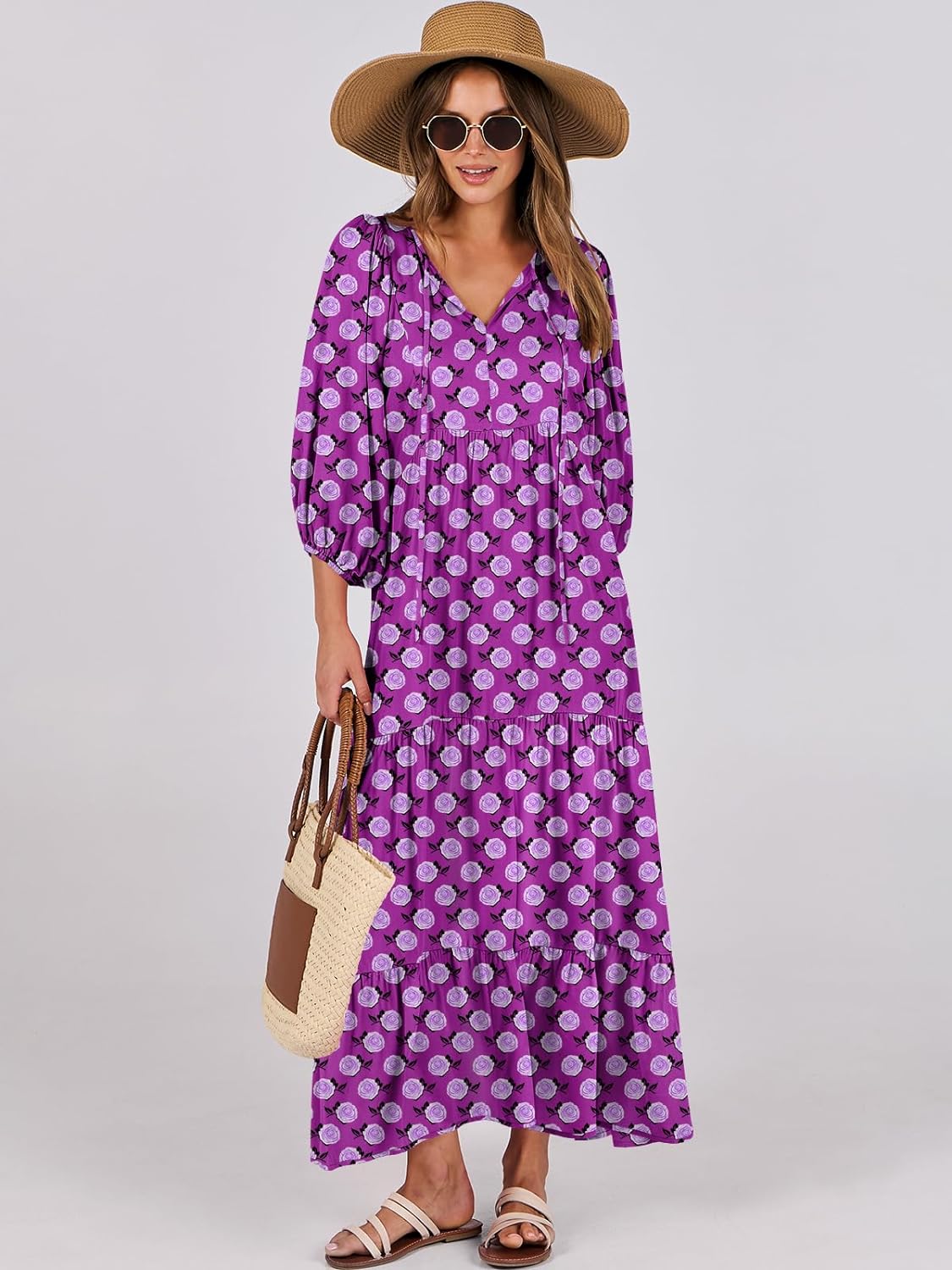 🌈Summer Hot - 💝Bohemian style V-neck puff sleeve floral maxi dress