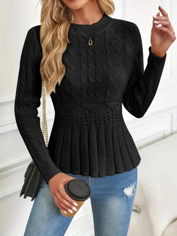 HOT SALE Women's Crew Neck Long Sleeve Chunky Knit Sweater