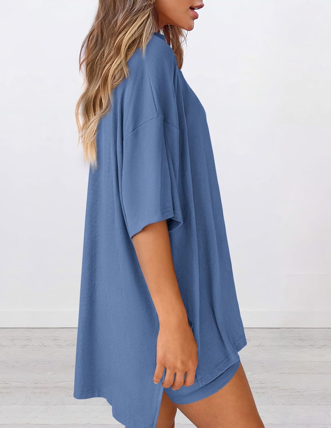 Special Sale🩷Women's Two Piece Lounge Set Casual Oversized Shirts Biker Shorts Matching Airport Travel Outfit