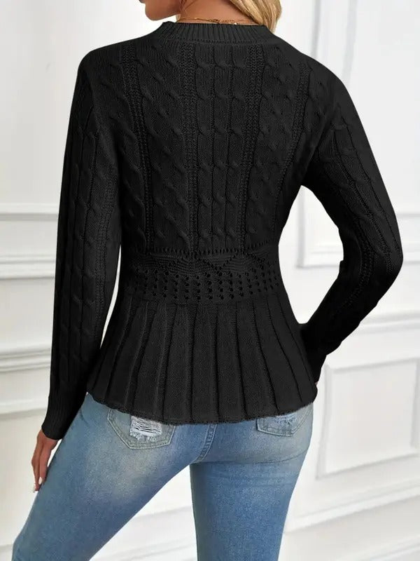 HOT SALE Women's Crew Neck Long Sleeve Chunky Knit Sweater