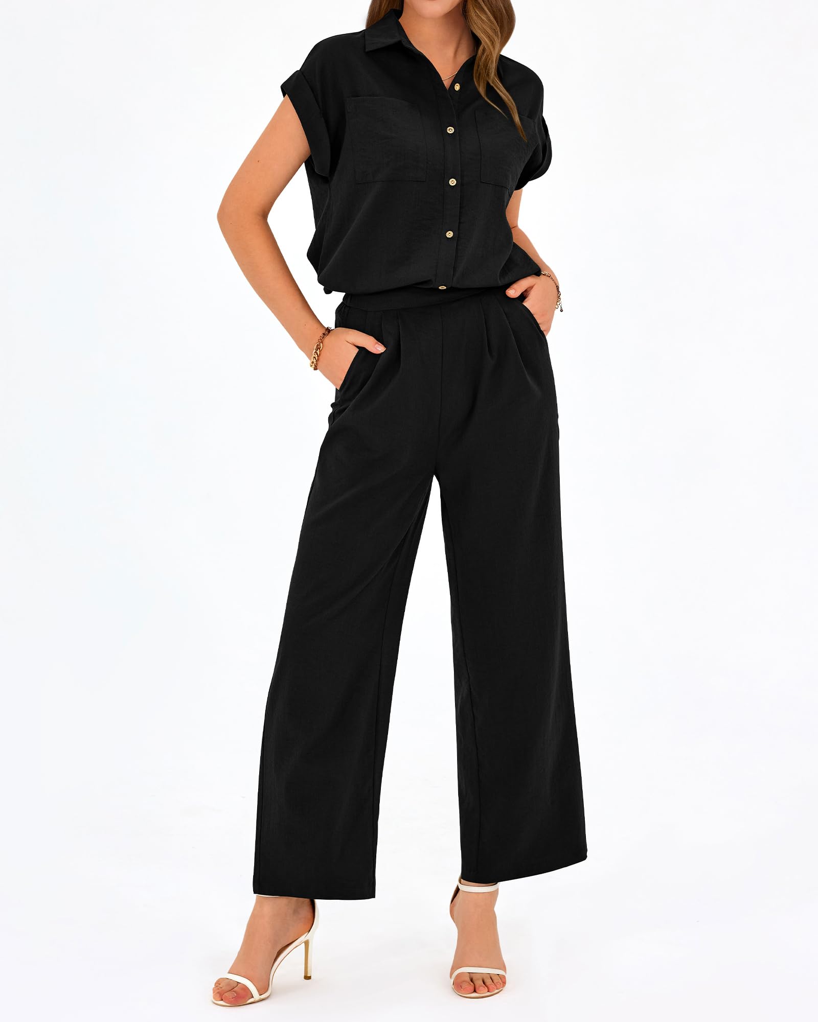 Women's Button Down Shirt Pants Two Piece Set?Buy 2 Free Shipping