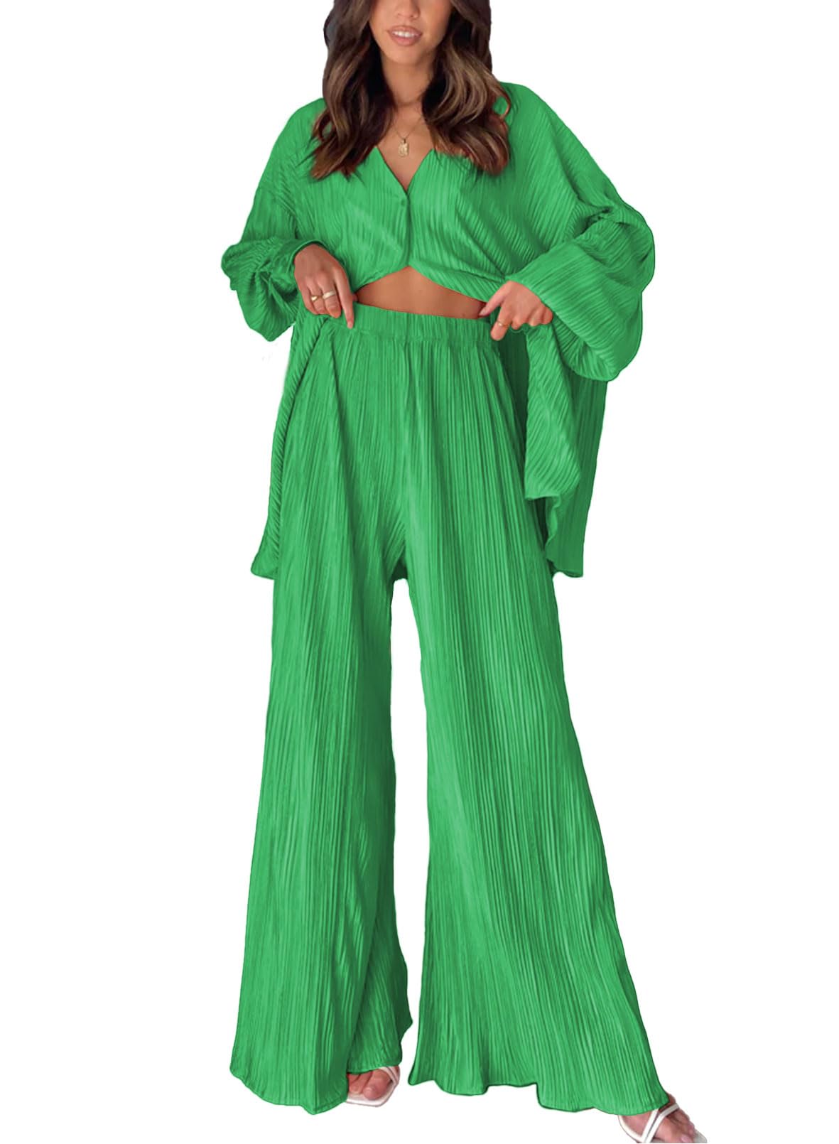 Womens  Pleated Plisse Button Up Two-Piece Maternity Set
