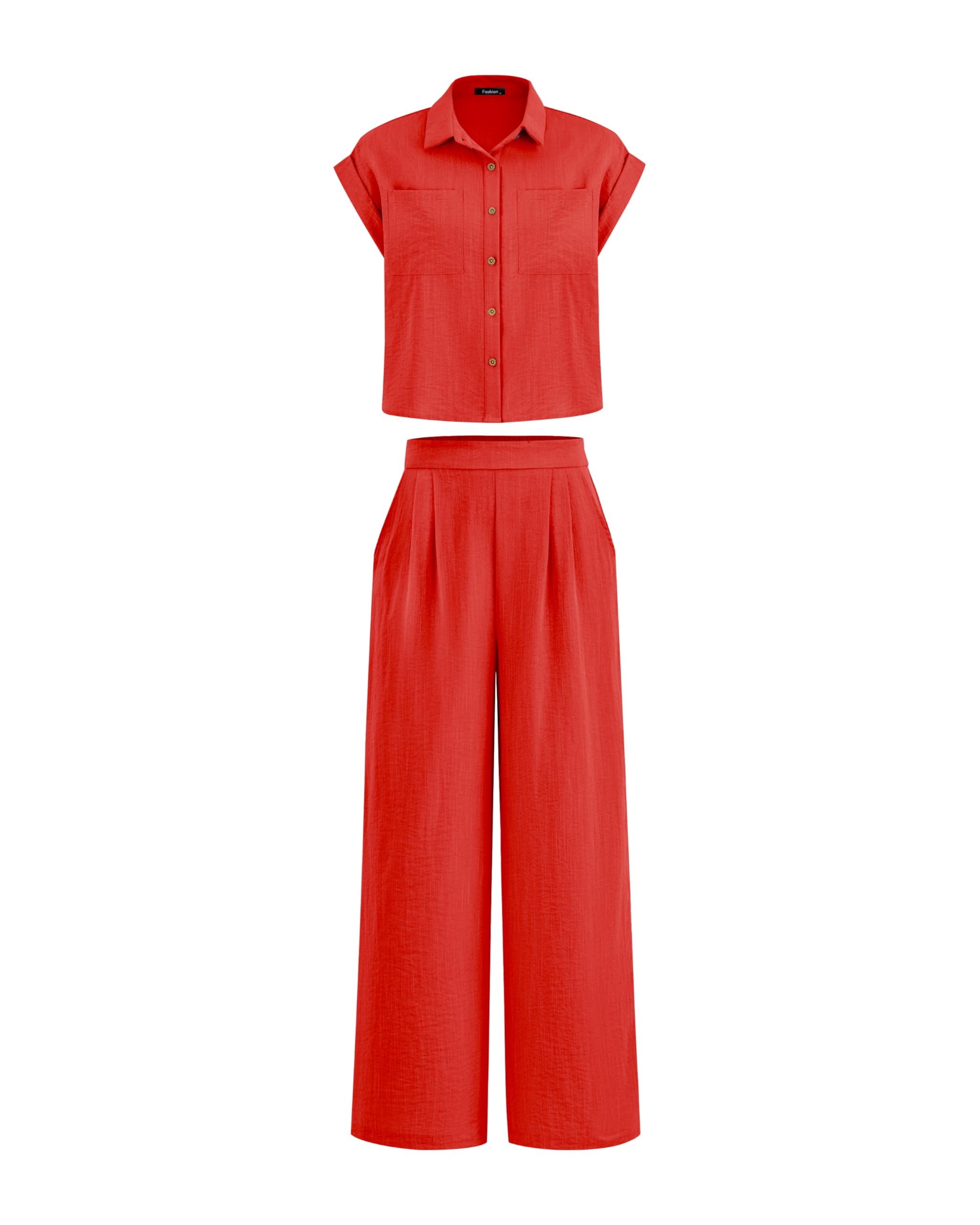 Women's Button Down Shirt Pants Two Piece Set?Buy 2 Free Shipping
