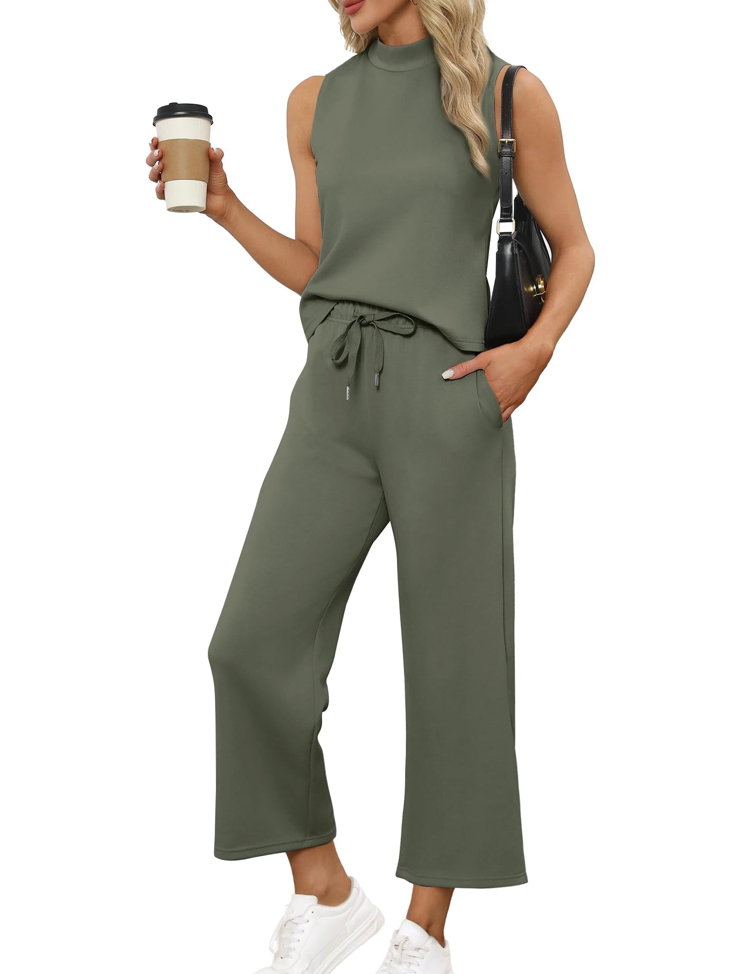 Women's Round Neck Wide Leg Pants Casual Suit?Buy 2 Free Shipping
