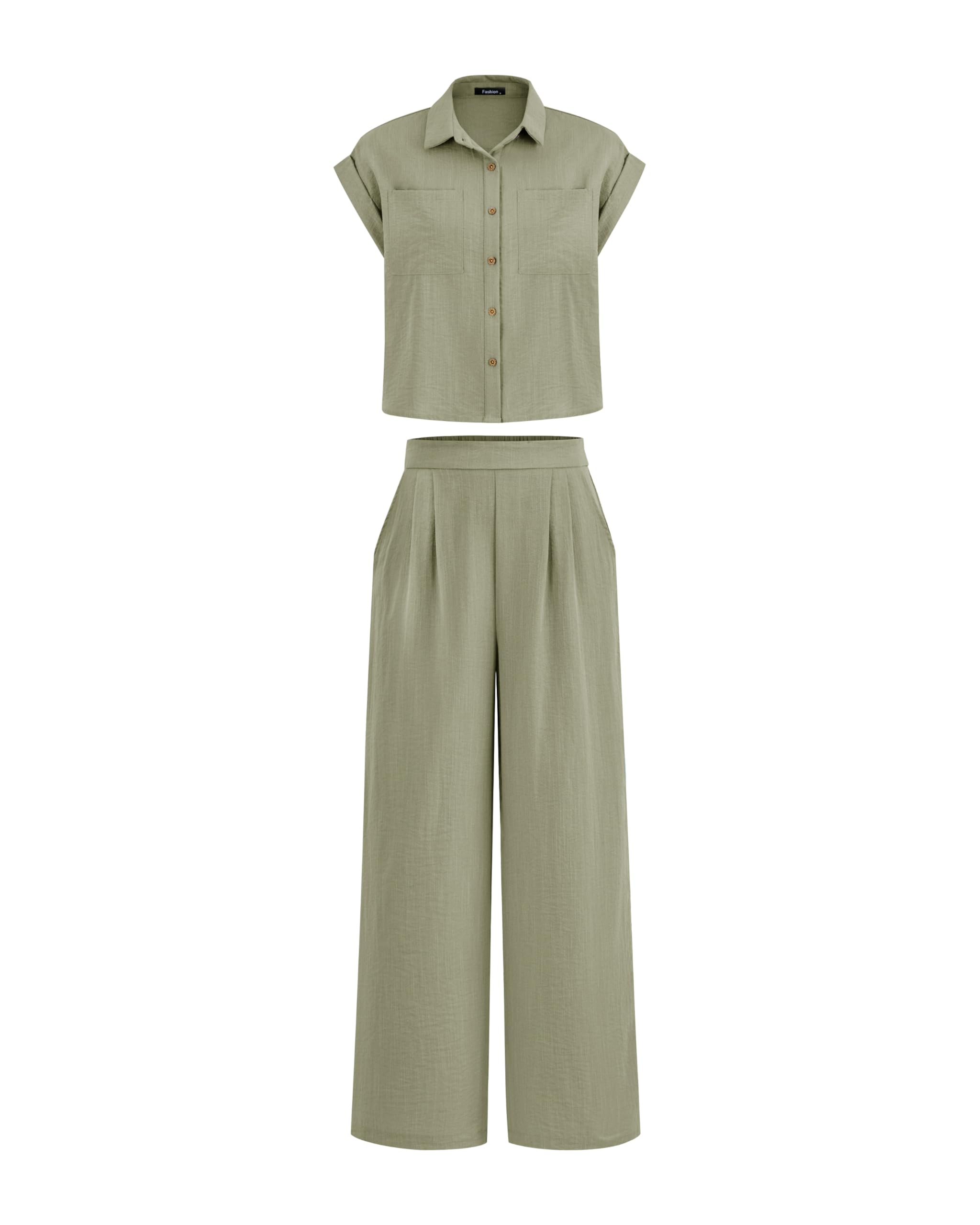 Women's Button Down Shirt Pants Two Piece Set?Buy 2 Free Shipping