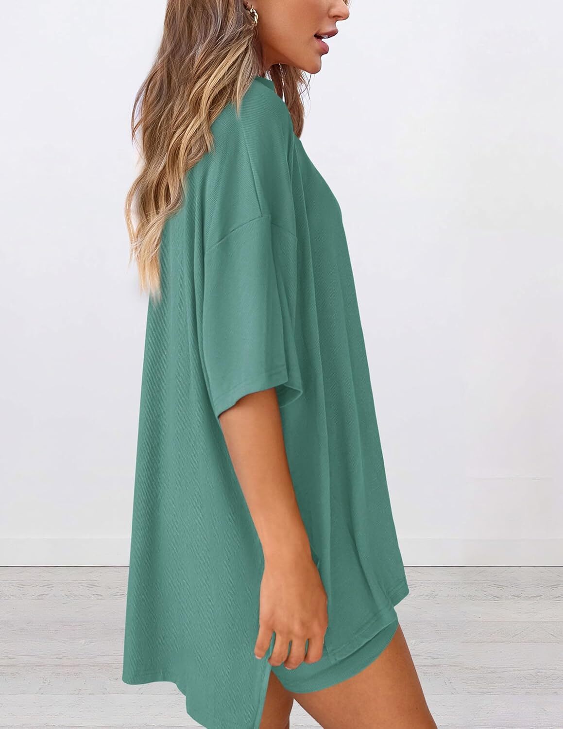 Special Sale🩷Women's Two Piece Lounge Set Casual Oversized Shirts Biker Shorts Matching Airport Travel Outfit