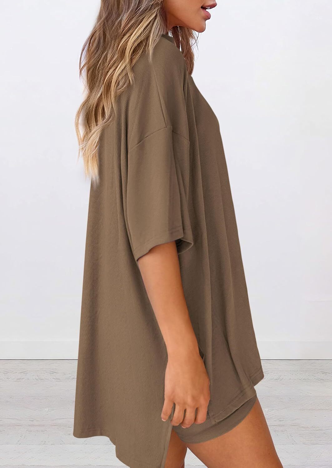 Special Sale🩷Women's Two Piece Lounge Set Casual Oversized Shirts Biker Shorts Matching Airport Travel Outfit