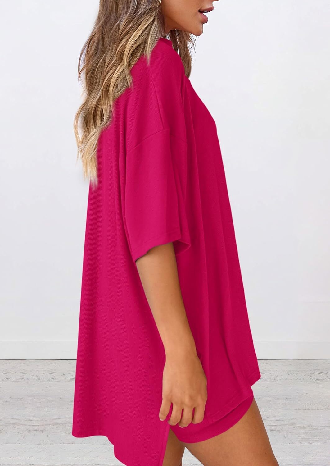 Special Sale🩷Women's Two Piece Lounge Set Casual Oversized Shirts Biker Shorts Matching Airport Travel Outfit