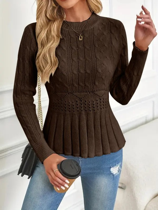 HOT SALE Women's Crew Neck Long Sleeve Chunky Knit Sweater