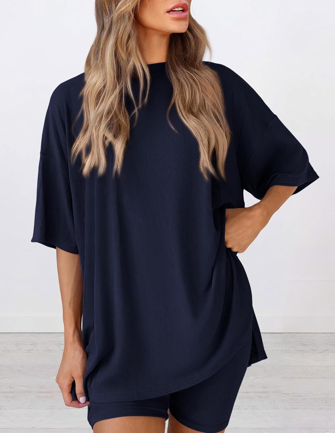 Special Sale🩷Women's Two Piece Lounge Set Casual Oversized Shirts Biker Shorts Matching Airport Travel Outfit
