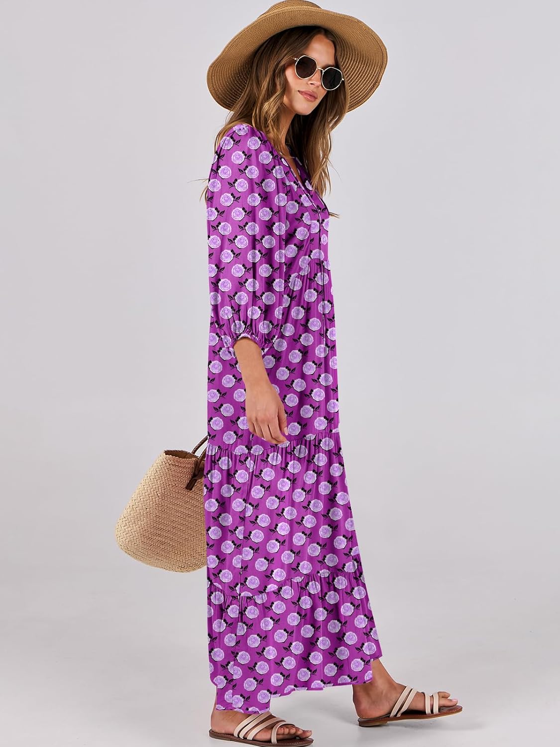 🌈Summer Hot - 💝Bohemian style V-neck puff sleeve floral maxi dress