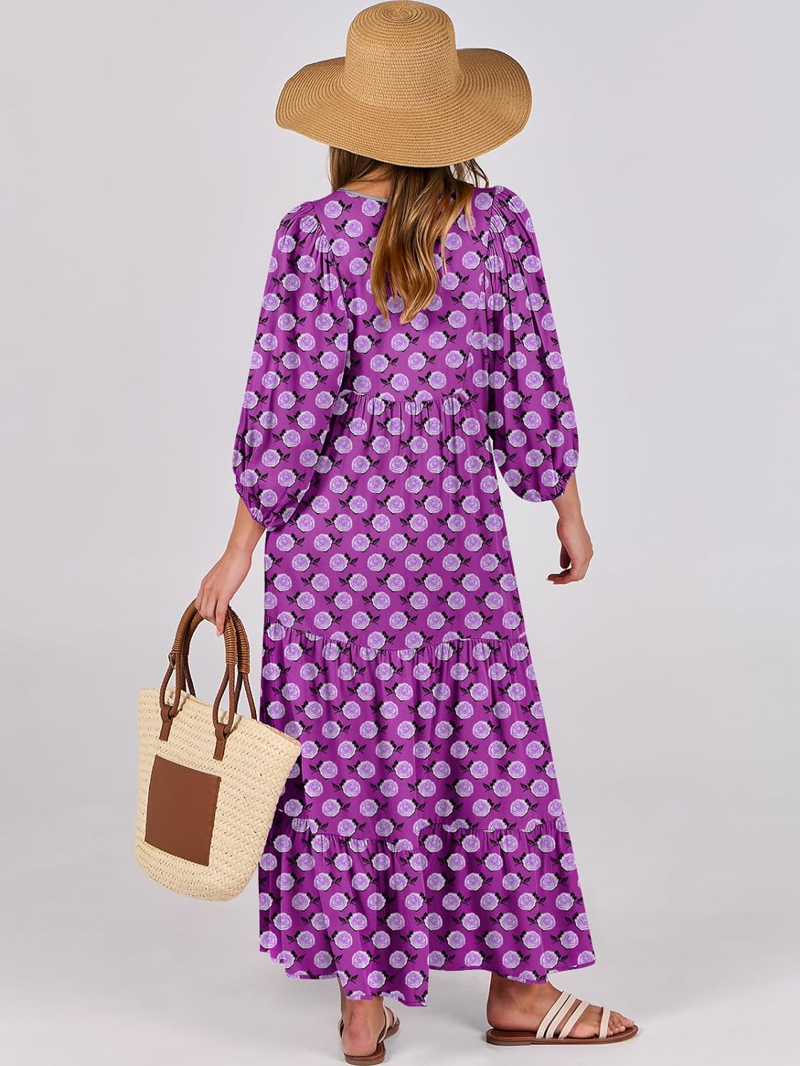 🌈Summer Hot - 💝Bohemian style V-neck puff sleeve floral maxi dress