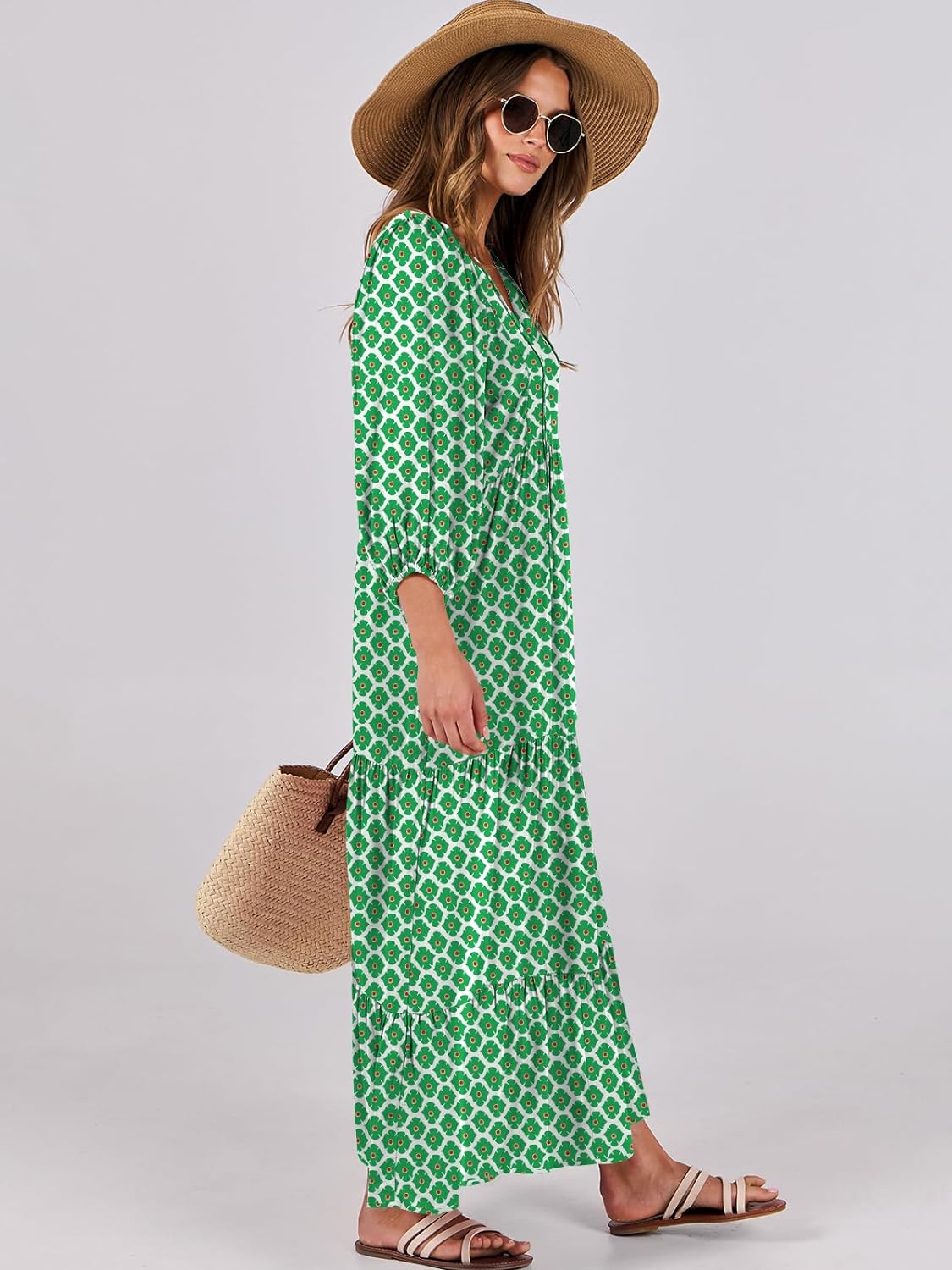 🌈Summer Hot - 💝Bohemian style V-neck puff sleeve floral maxi dress