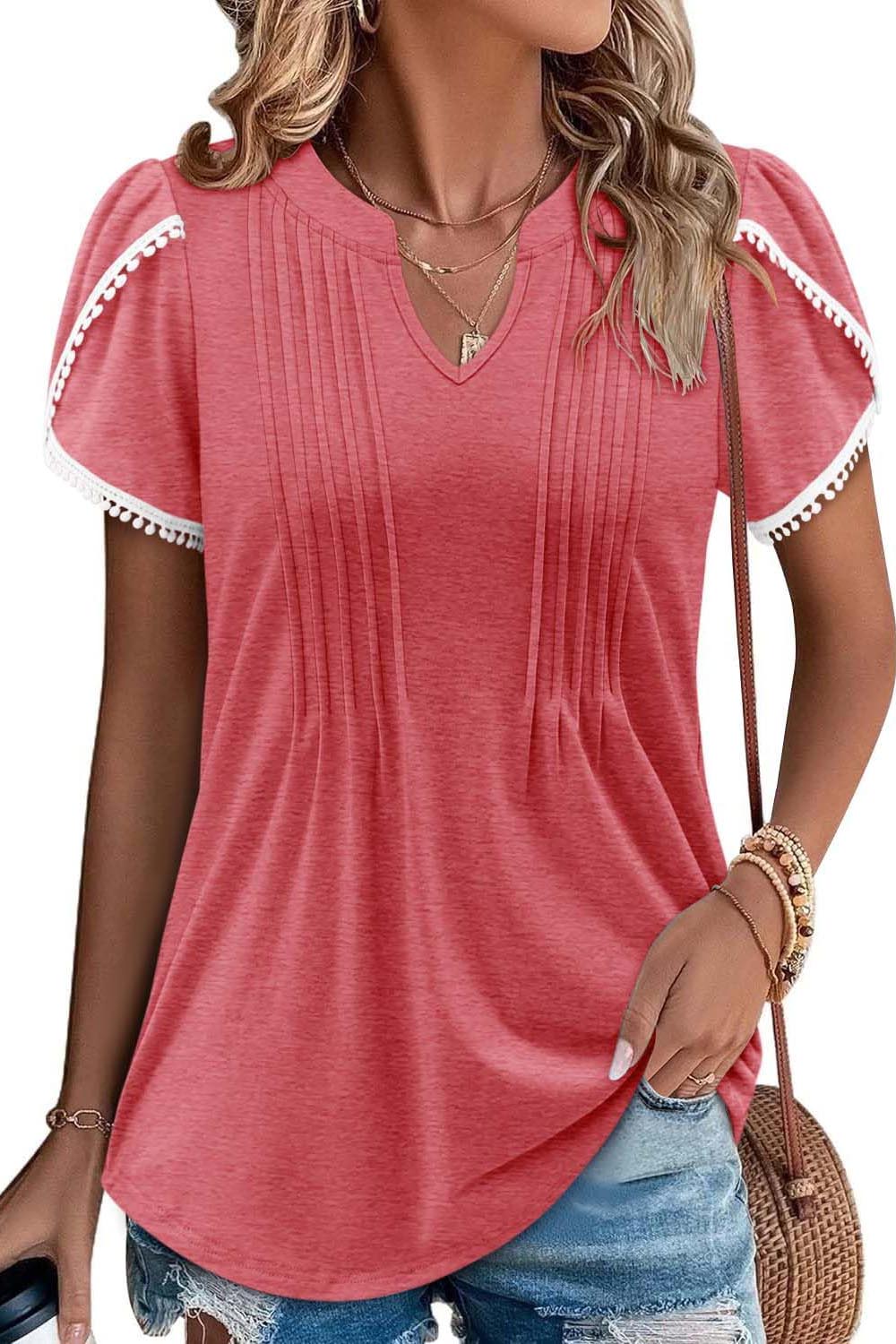 HOT SALE Women's Cute Fringe Cuff Casual Short Sleeve Printed & Solid Tops