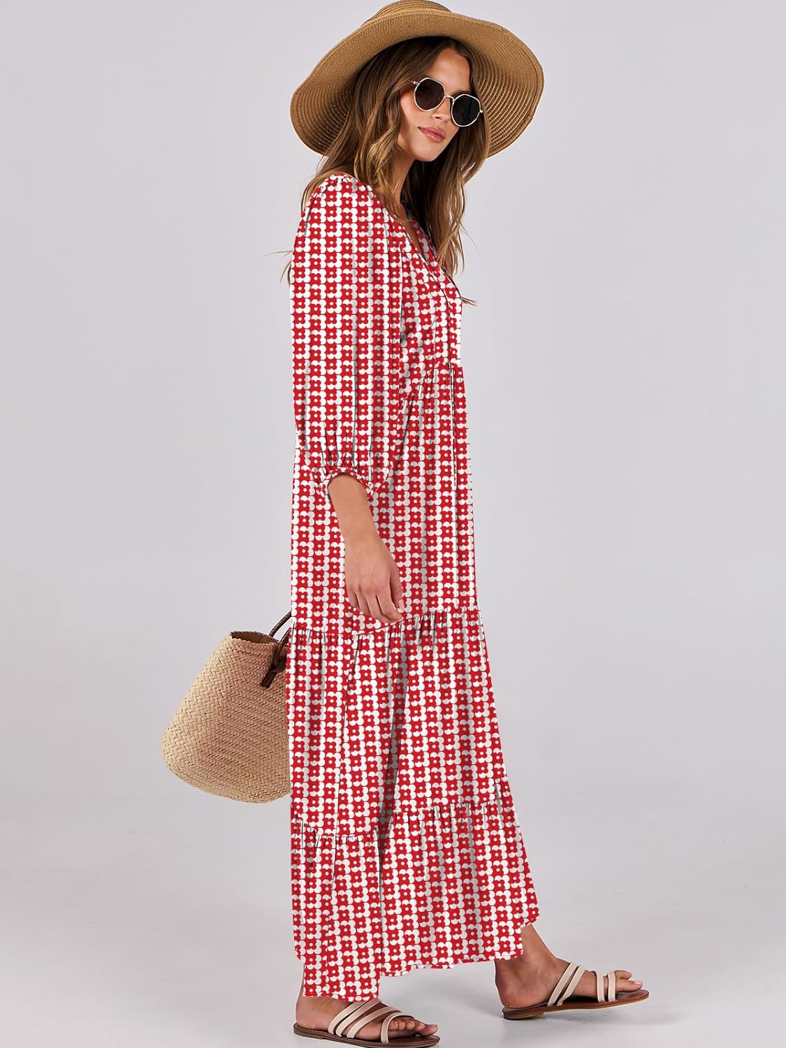 🌈Summer Hot - 💝Bohemian style V-neck puff sleeve floral maxi dress