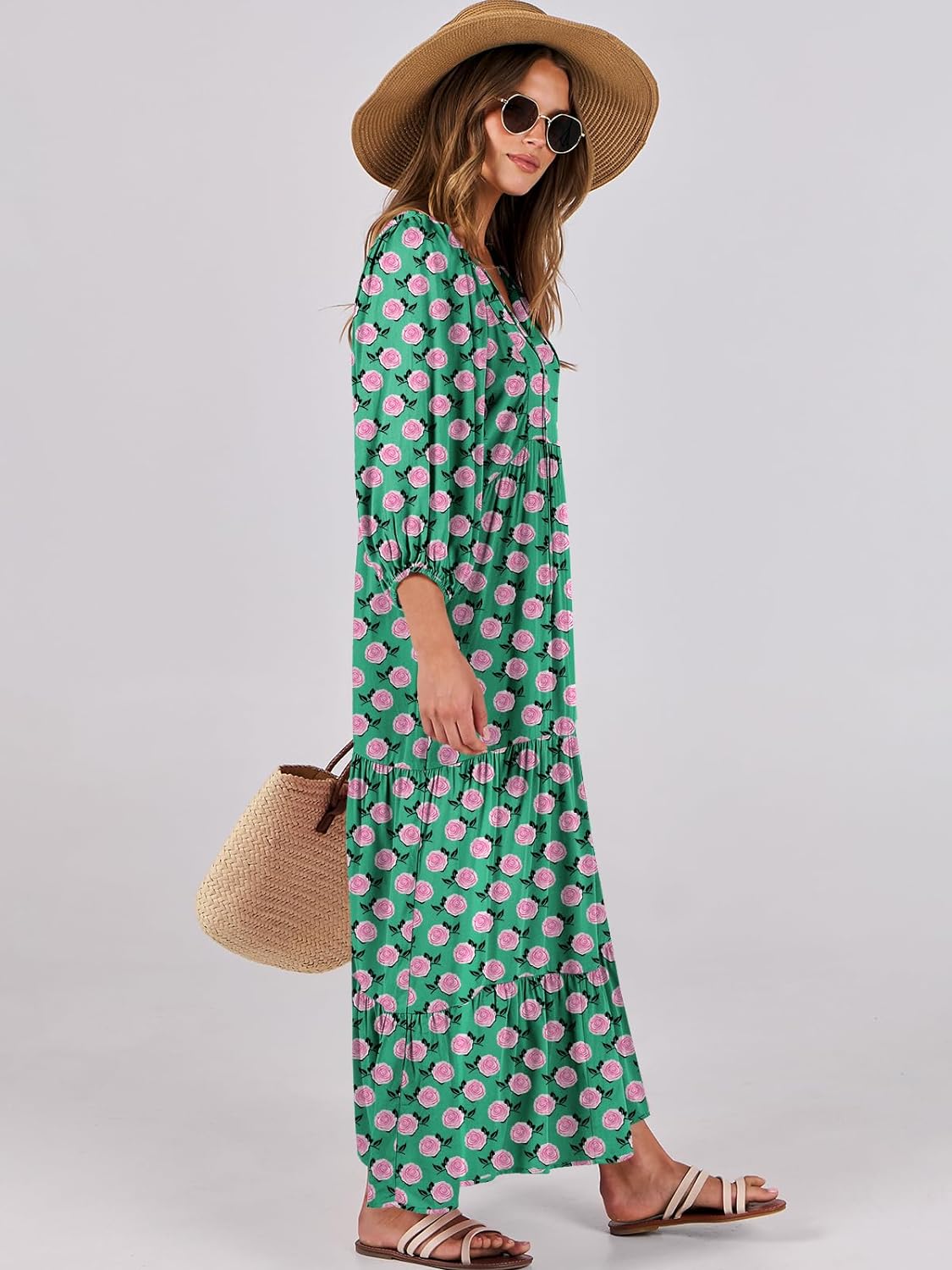 🌈Summer Hot - 💝Bohemian style V-neck puff sleeve floral maxi dress