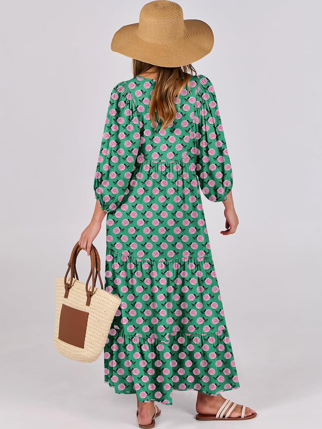 🌈Summer Hot - 💝Bohemian style V-neck puff sleeve floral maxi dress